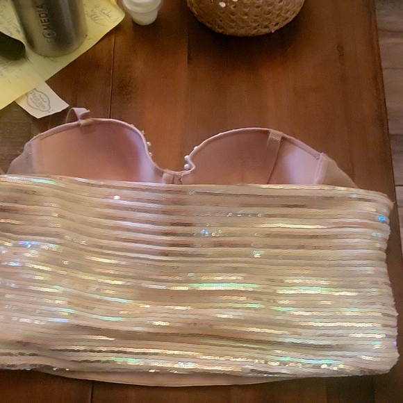 Windsor Dearly Beaded Pearl Rhinestone Embellished Cropped Bustier Bra Crop Top - Picture 7 of 9